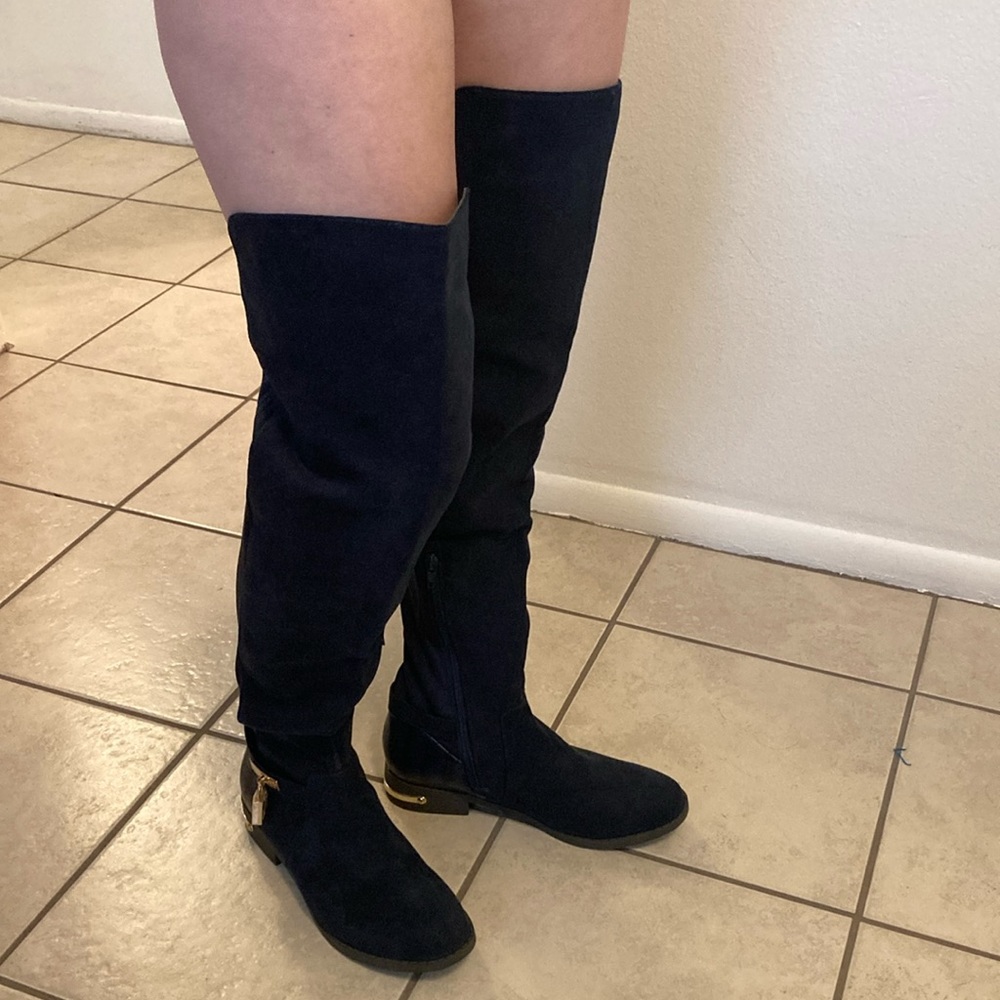 Navy blue over the knee boots